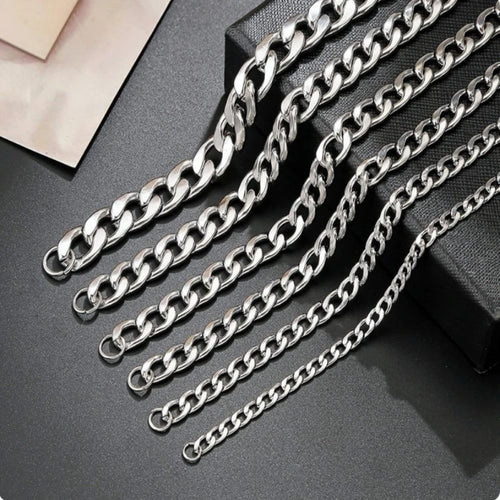 316L Stainless Steel Cuban Link Chain Flat Necklace For Men Jewelry Accessories Male Neck