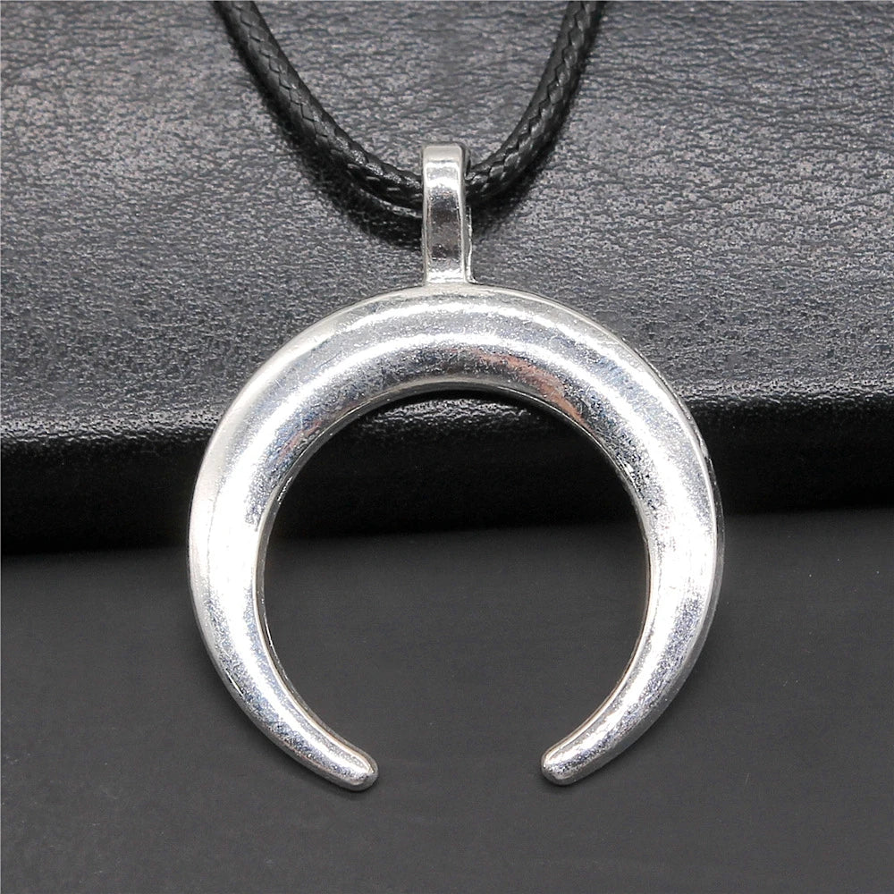 Witch Horn Crescent Moon Pendant — Stainless Steel