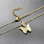 Cross Pendant Necklace Iced Out Butterfly CZ
