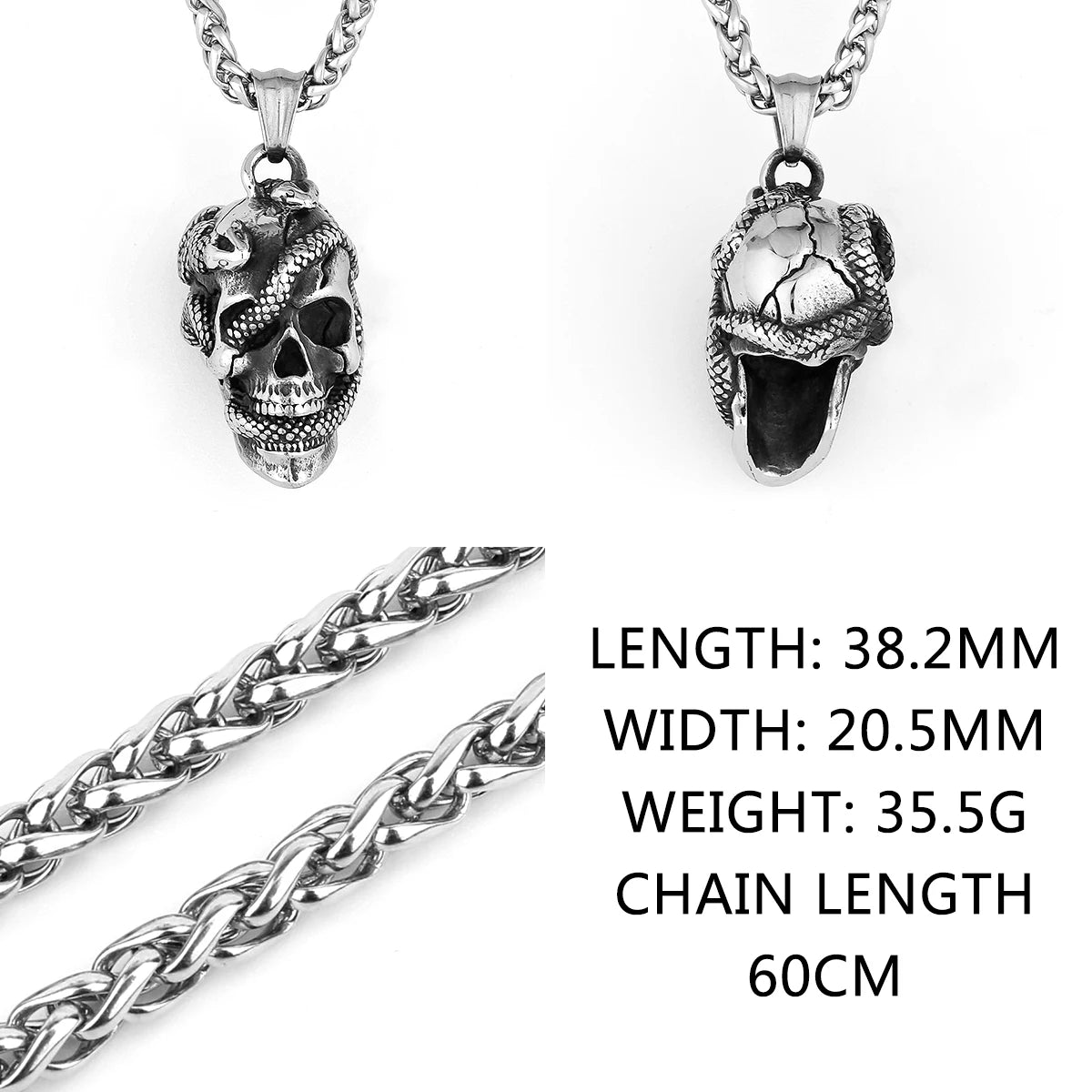 Snake Skull Pendant Necklace — Black Stainless Steel