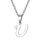 Vintage Initial Letter Pendant Necklace for Women Simple Stainless Steel Letter Glossy Clavicle Chain Choker Necklaces Jewelry