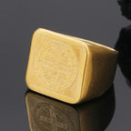 St. Benedict Exorcism Ring for Men — Geometric Square Band