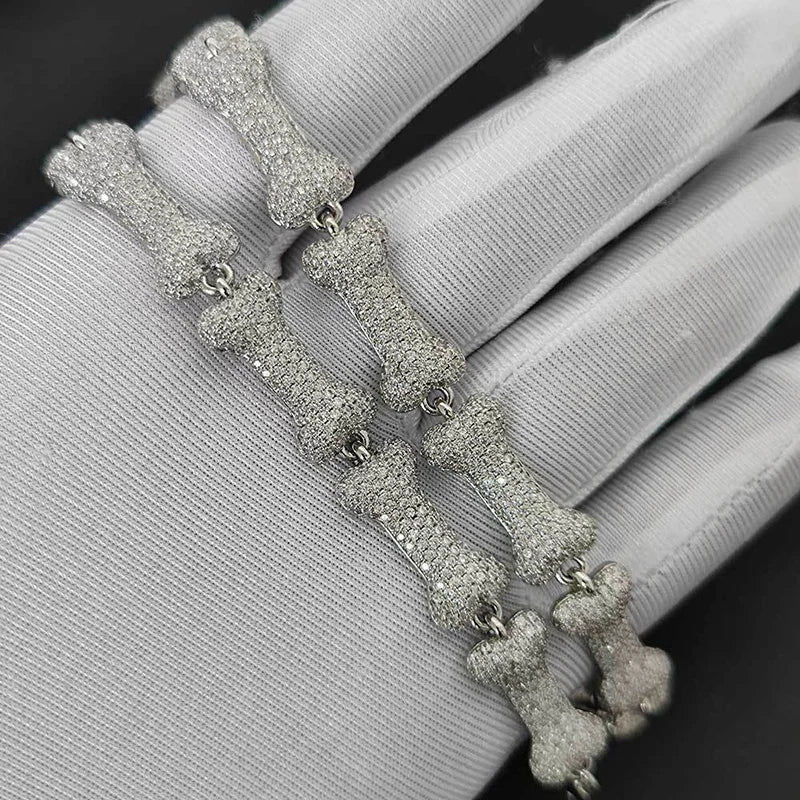 HIP Hop 3A+ CZ Stone Paved Bling Iced Out 10mm Bone Shape Link Chain Necklace for Men Rapper Jewelry Gift