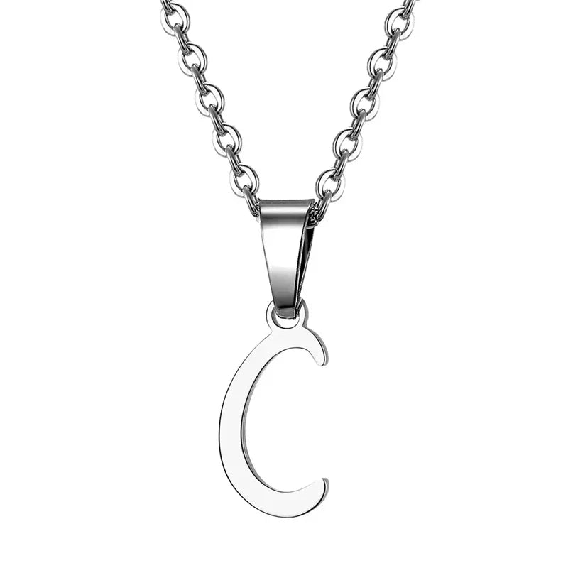 Vintage Initial Letter Pendant Necklace for Women Simple Stainless Steel Letter Glossy Clavicle Chain Choker Necklaces Jewelry