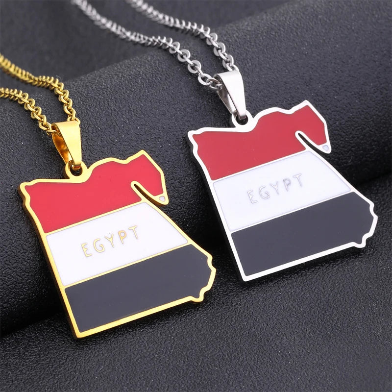 Egypt Map Flag Pendant Necklace — Stainless Steel