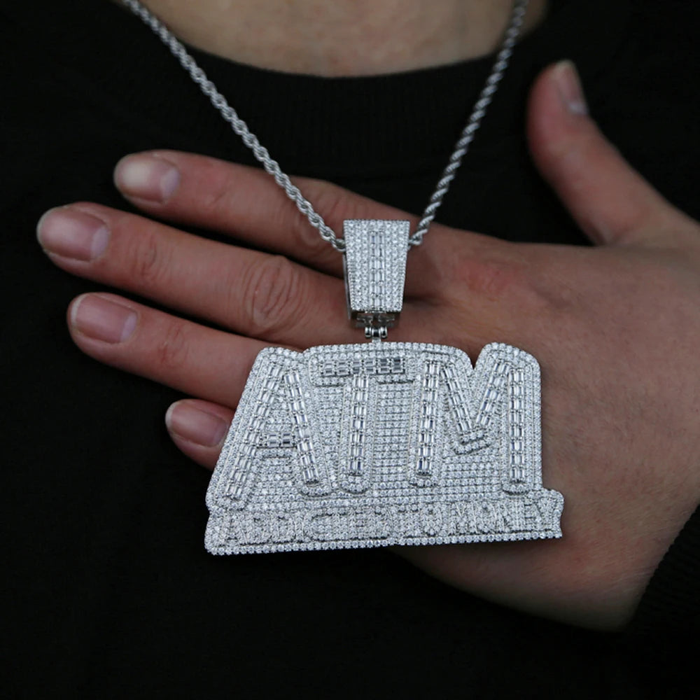 Iced Out Bling Letters ATM Addicted To Money Pendant Necklaces Gold Color AAA Zircon 5mm Tennis Chain Men's Hip Hop