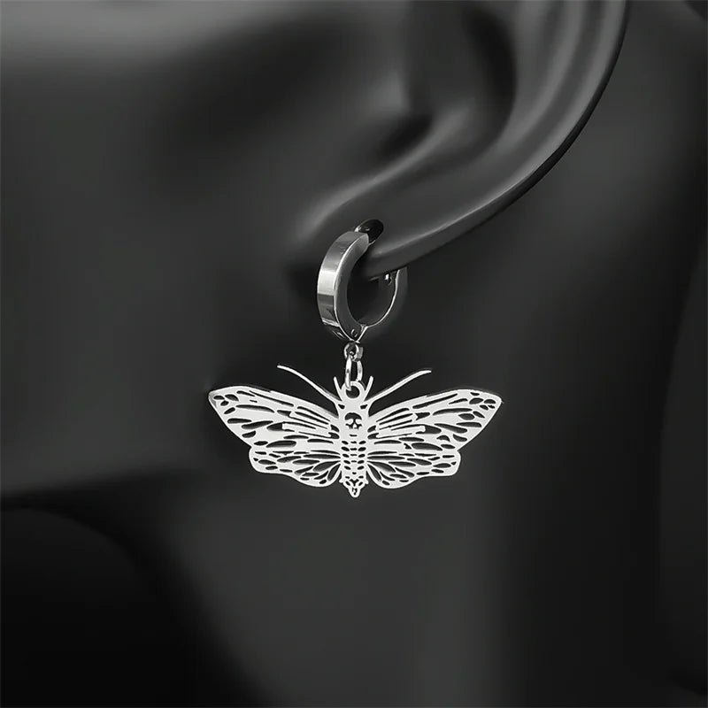 Silver Earrings Witchcraft Moth Dangle Vintage