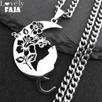 Wicca Moon Cat Pendant — Stainless Steel