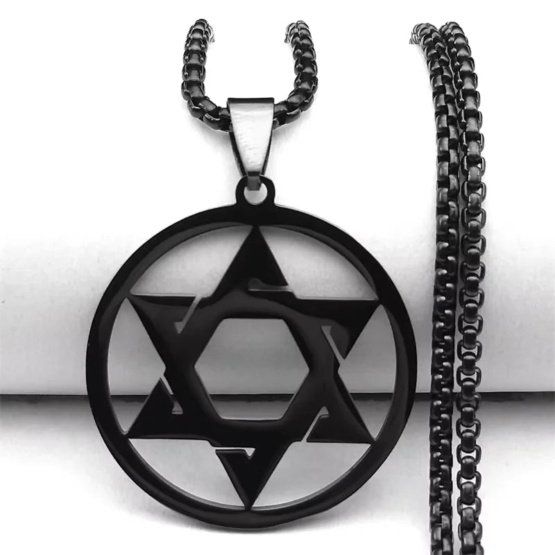 Magen David Star Long Necklace — Steel