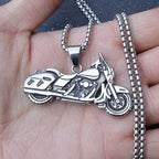 Silver Motorcycle Box Chain Pendant Necklace