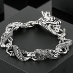 Massive Chinese Dragon Head Cuff Men's Bracelets Vintage Stainless Steel Loong Body Chain Bracelet for Man Gothic
