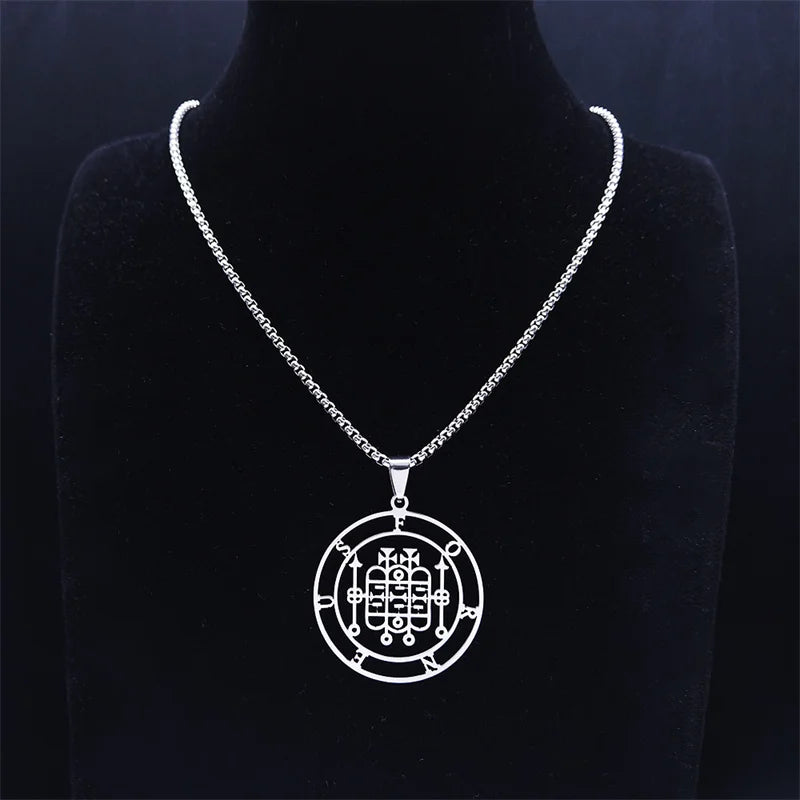 Demon Silver Pendant Seal Forneus Round Colares