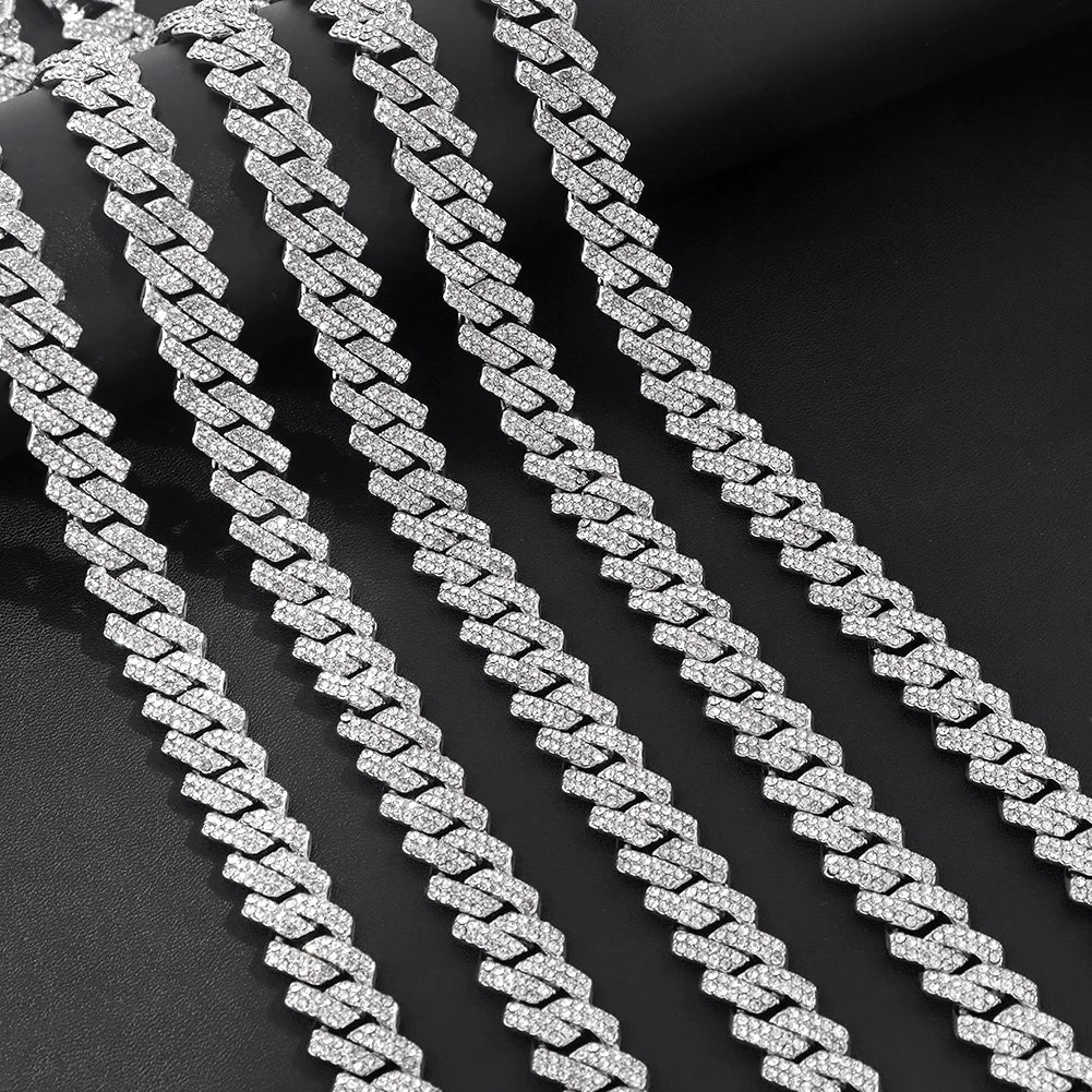 14 MM Prong Cuban Link Chain Necklace For Men Hip Hop Iced Out Bling Luxury Full Rhinestone Paved Necklace Rapper