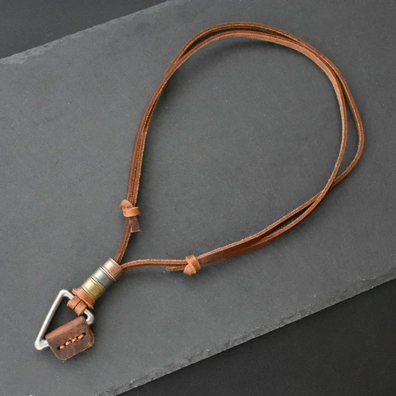 Leather Triangle Rope Chain Necklace — Zinc Alloy