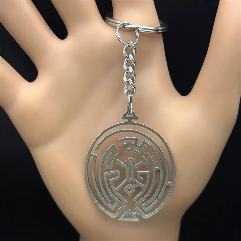 Silver Ring Hollow Hekate Wheel Keychain Trapped