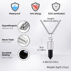 Black Agate Pendant Necklace — Stainless Steel