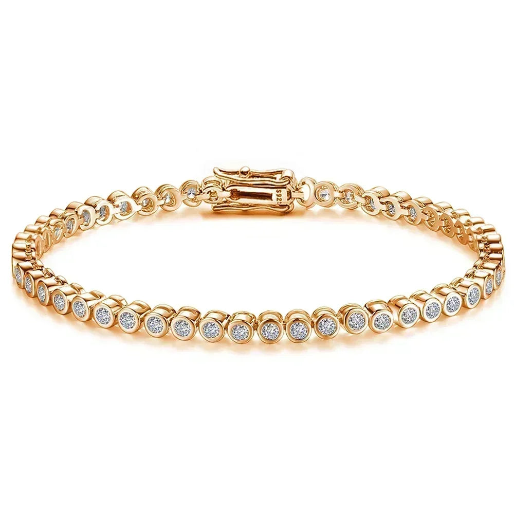 GRA Certified 2mm Moissanite Tennis Bracelet for Women Man 925 Sterling Silver Plated 18k Gold Round Bubble Diamond Bracelets