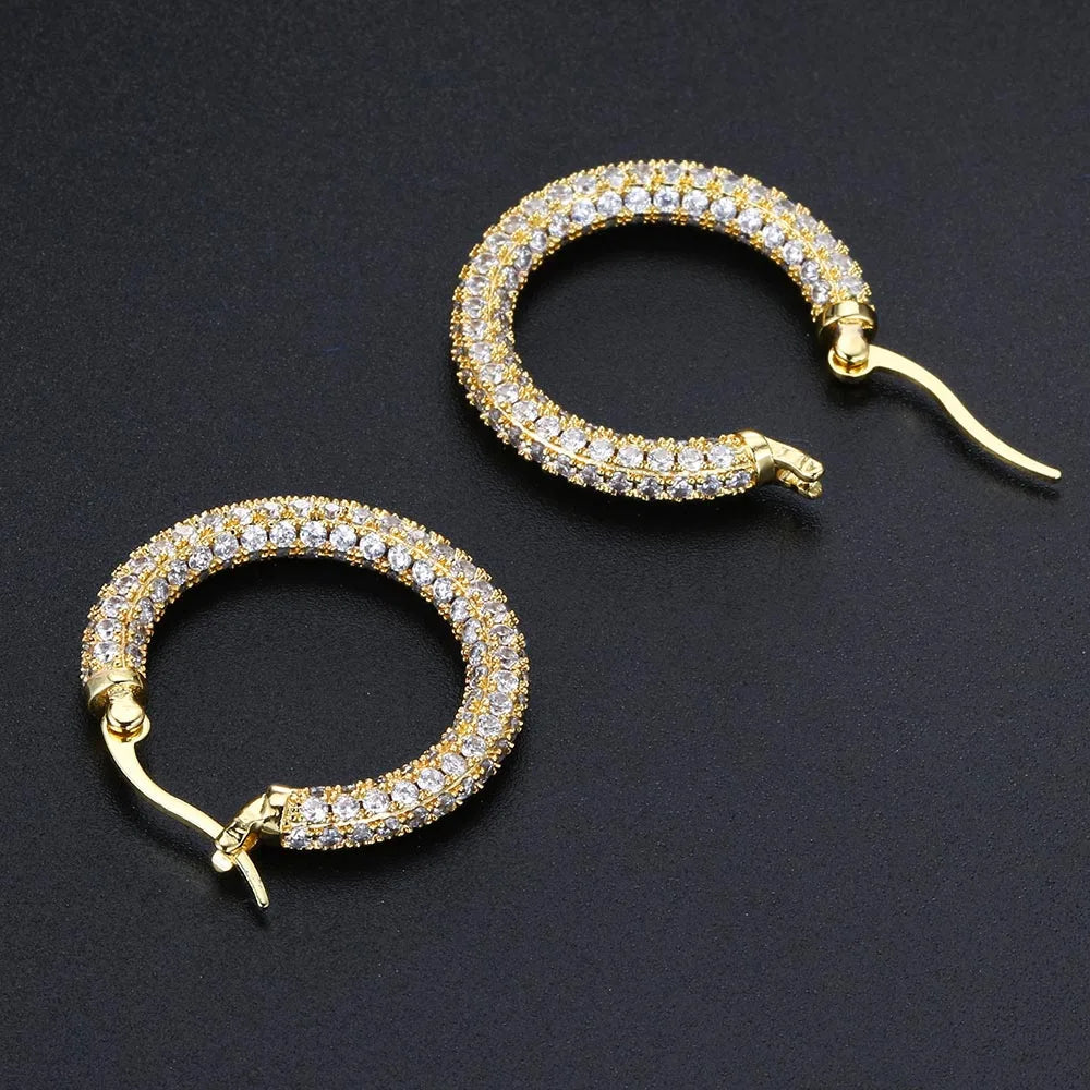 Two-Tone Iced Out Hoop Earrings CZ Silver Gold
