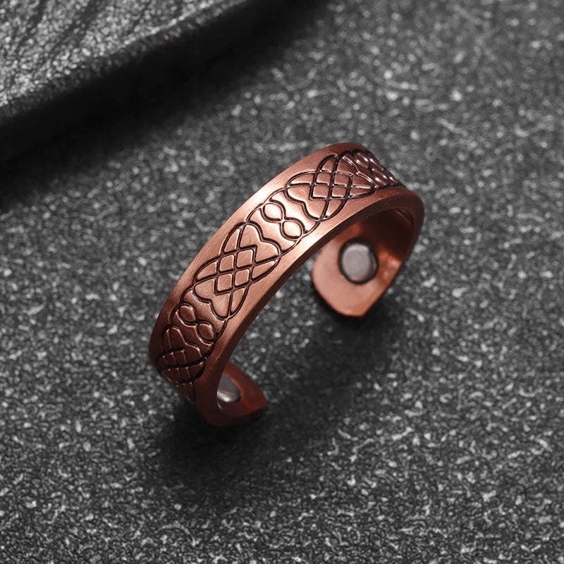 Flower Shape Magnetic Ring Copper Adjustable Open Cuff Ring Men and Women Magnet Healthy Energy Ring for Arthritis Pain Relief