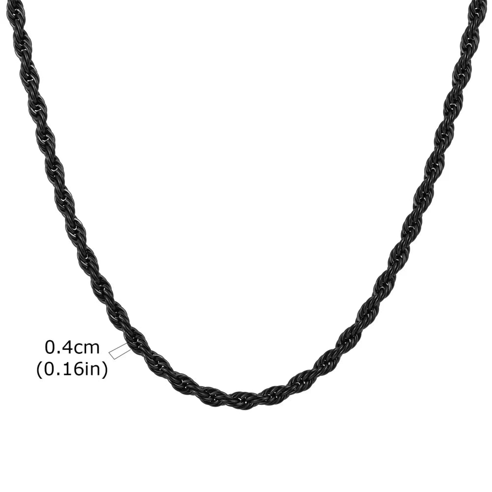 Vnox 2/3/4/5mm Width Black Stainless Steel Twisted Chain Necklaces for Men Women, Unisex Links Collar Minimalist