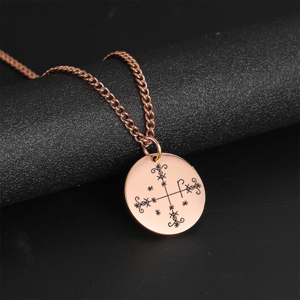 My Shape Voodoo Loa Baron Samedi Round Pendant Necklace for Men Maman Brigitte Stainless Steel Necklaces Amulet Religion Jewelry