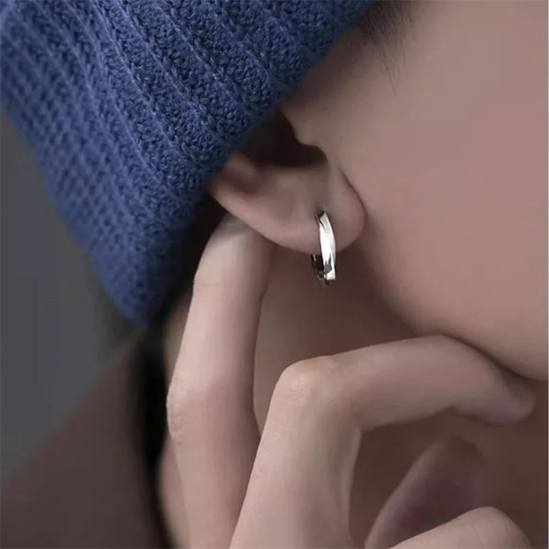 12MM Hoops Earrings For Men Jewelry Personality Silver Earrings Male Party Accessories