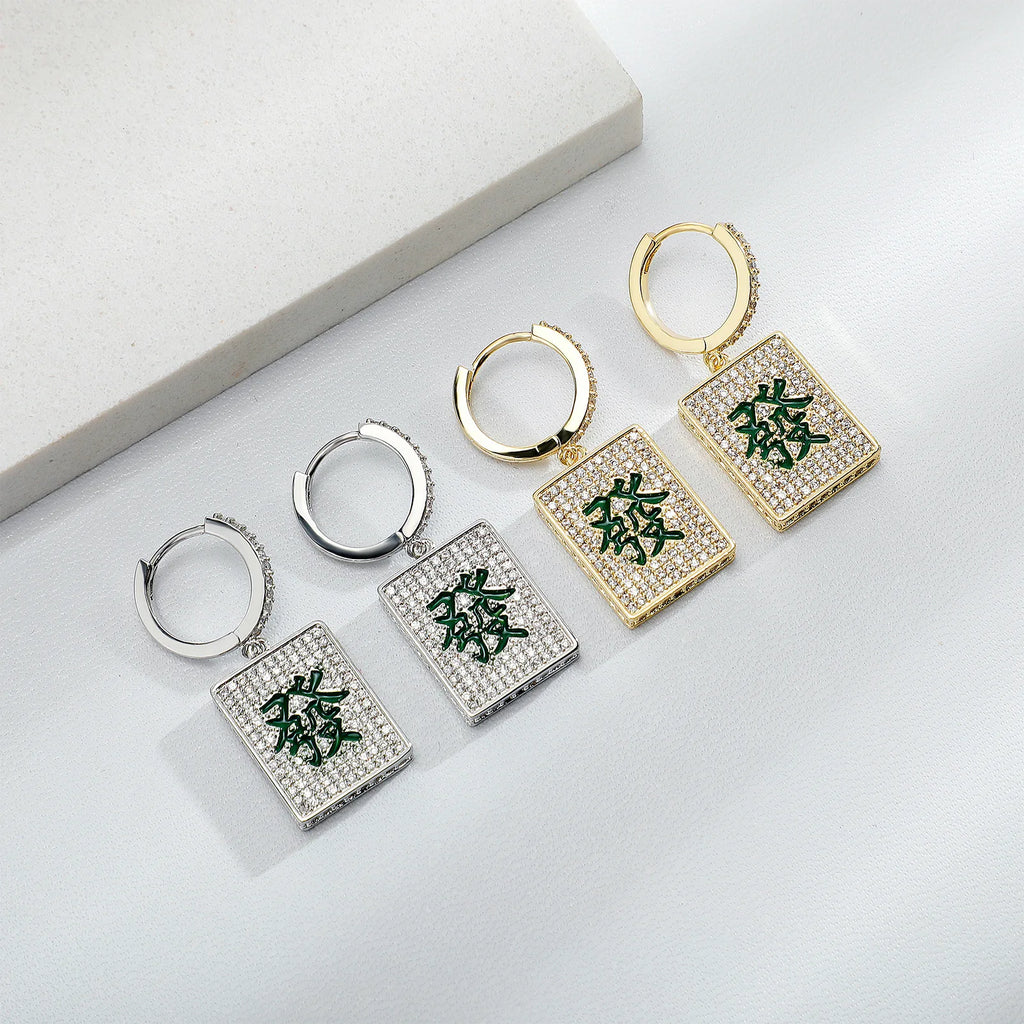 Iced Out Mahjong Dangle Earrings CZ