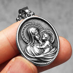 Virgin Mary Pendant Necklace Stainless Steel Vintage