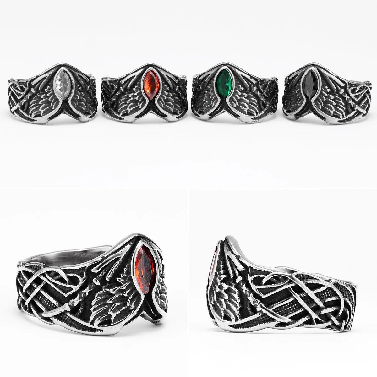 Angel Wings Gemstone Ring — Stainless Steel