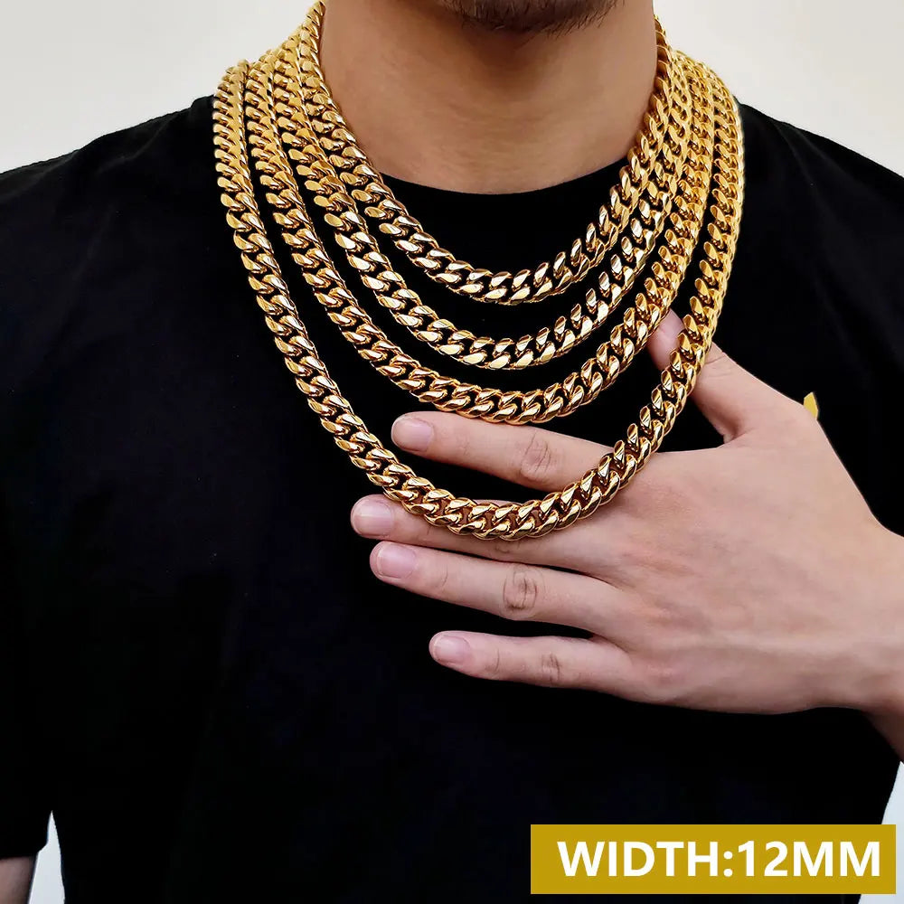 Stainless Steel Cuban Chain Necklace Miami 8/10/12MM