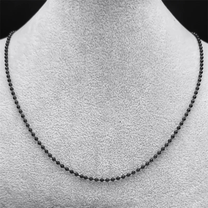 Length 60cm Ball Bead Chain Necklace for Women Men Stainless Steel Gold Sliver Black Color Fashion Jewelry Accessories