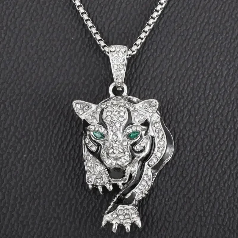 Domineering Tiger Head Pendant Men\\\'s Fashion Animal Tiger Necklace Punk Hip-Hop Trend Casual Jewelry Boyfriend Gift