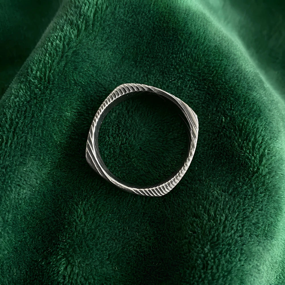 Men's 6mm Square Damascus Steel Ring Unique Geometric Design Wedding Band Minimalist Fashion Jewelry