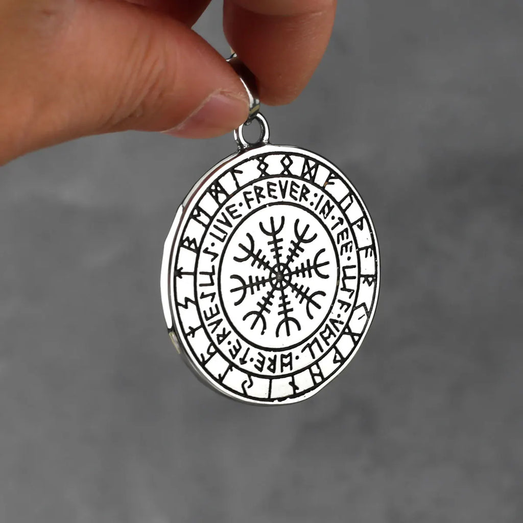 Viking Thor's Hammer Round Pendant Necklace — Stainless Steel