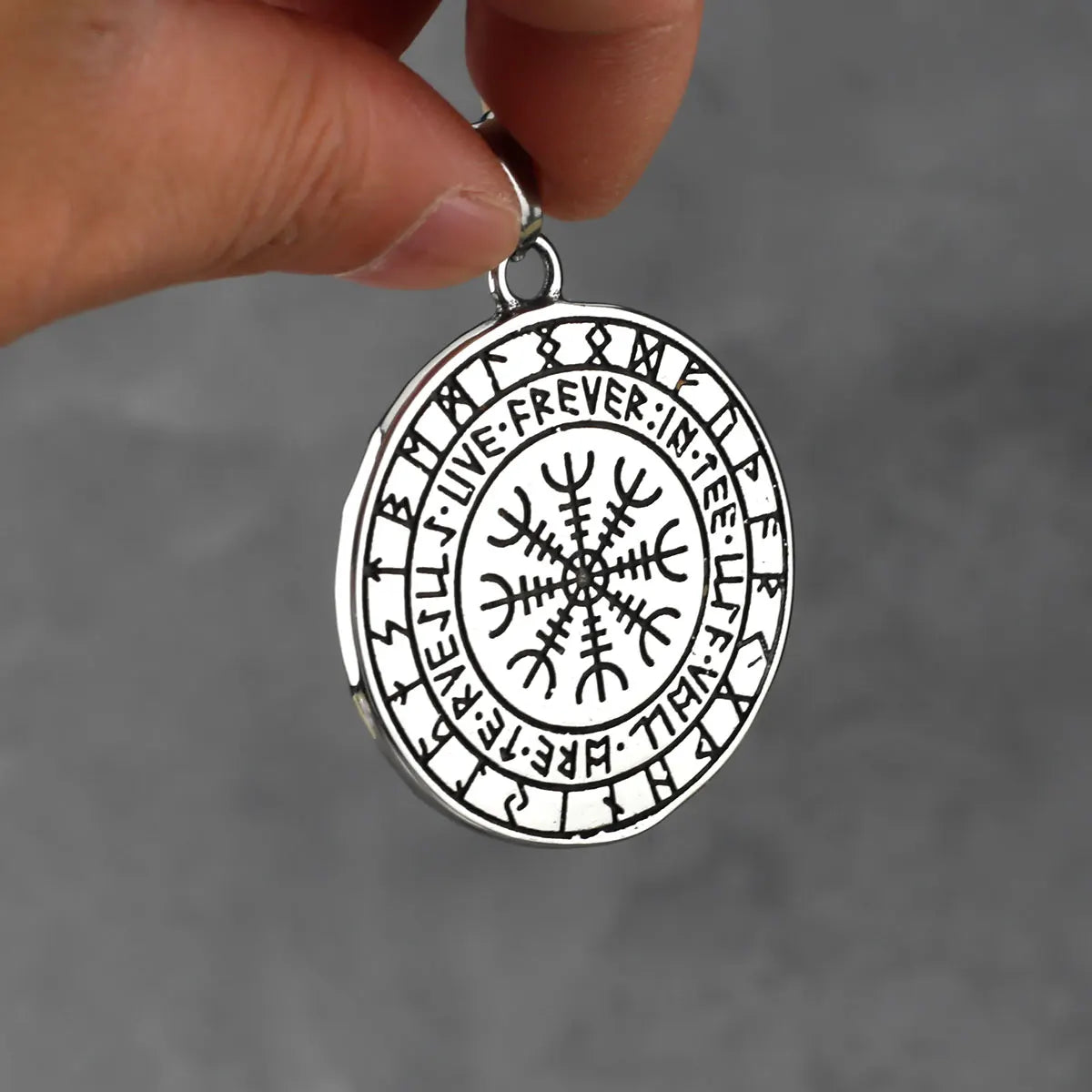 Viking Thor's Hammer Round Pendant Necklace — Stainless Steel