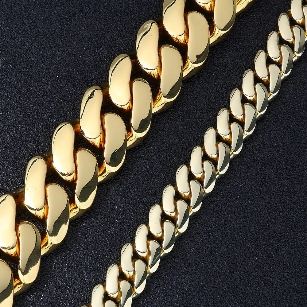 Gold Cuban Chain Necklace 12MM Brass 14K Monaco