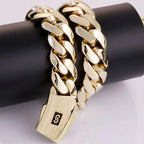 Gold Cuban Chain Necklace 14K Monaco Lock