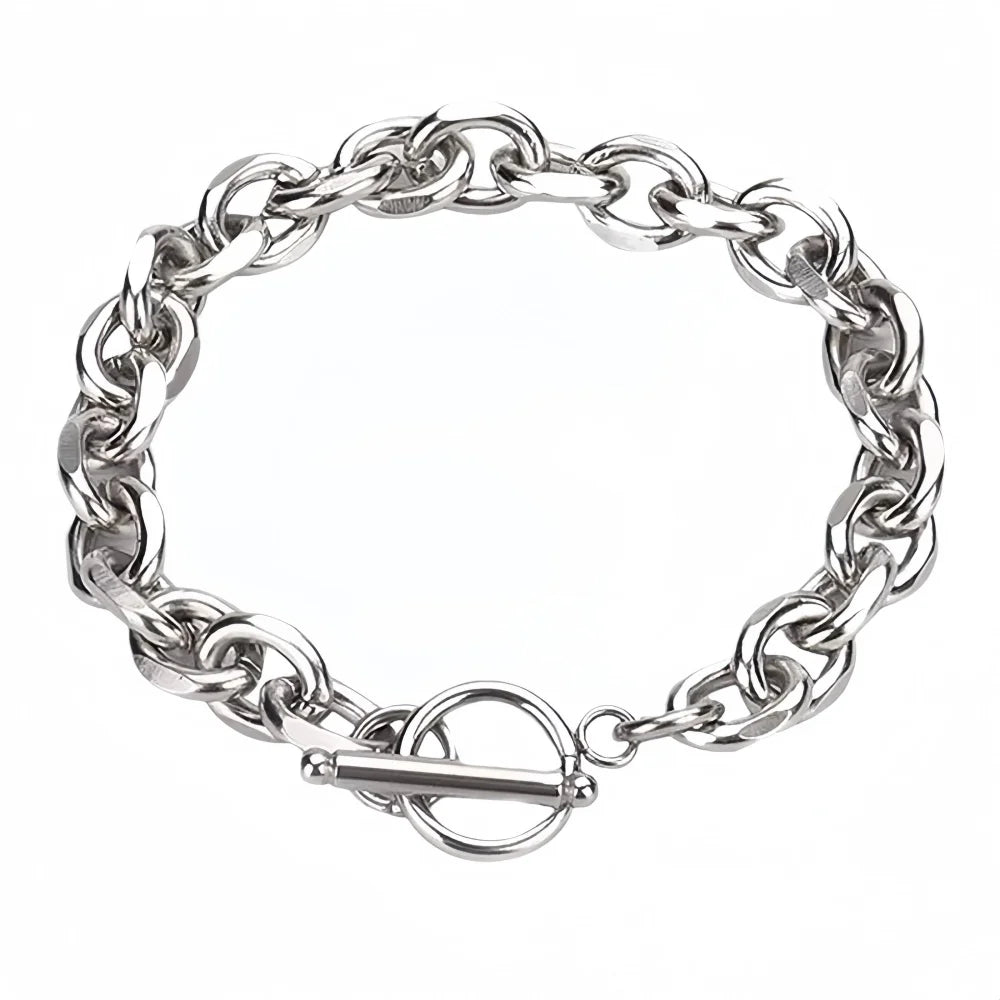 Simple Stainless Steel Men Bracelet INS Silver Color OT Buckle O-Circle Chain Bracelet Fashion Women Jewelry Fashion