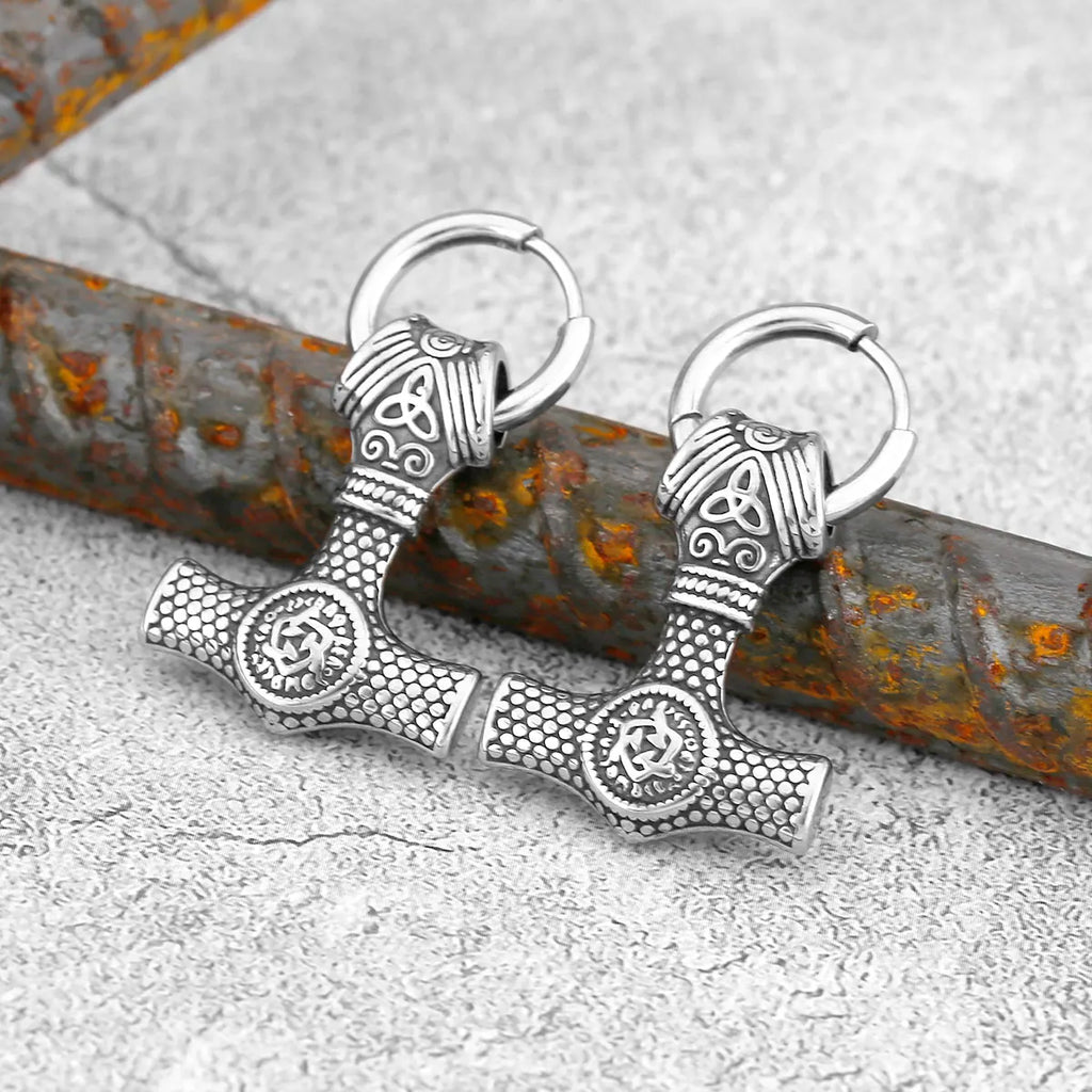 Thor's Hammer Viking Stud Earrings for Men — Stainless Steel