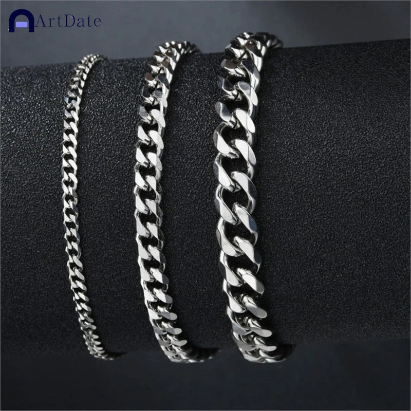 316L Stainless Steel Cuban Chain Bracelet for Men Women Figaro Vintage Metal Viking Kpop Pulseras Emo Cute Luxury