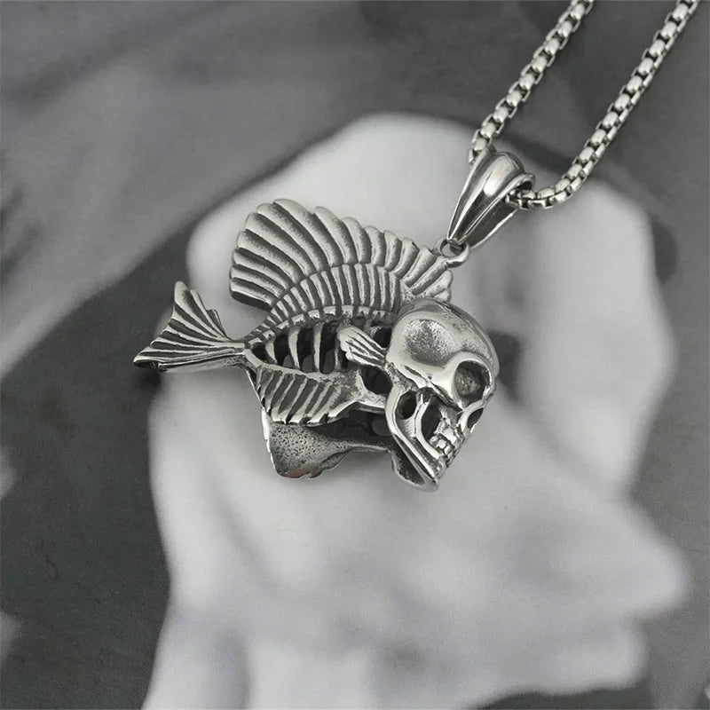 Skull Fish Steel Pendant European American Retro