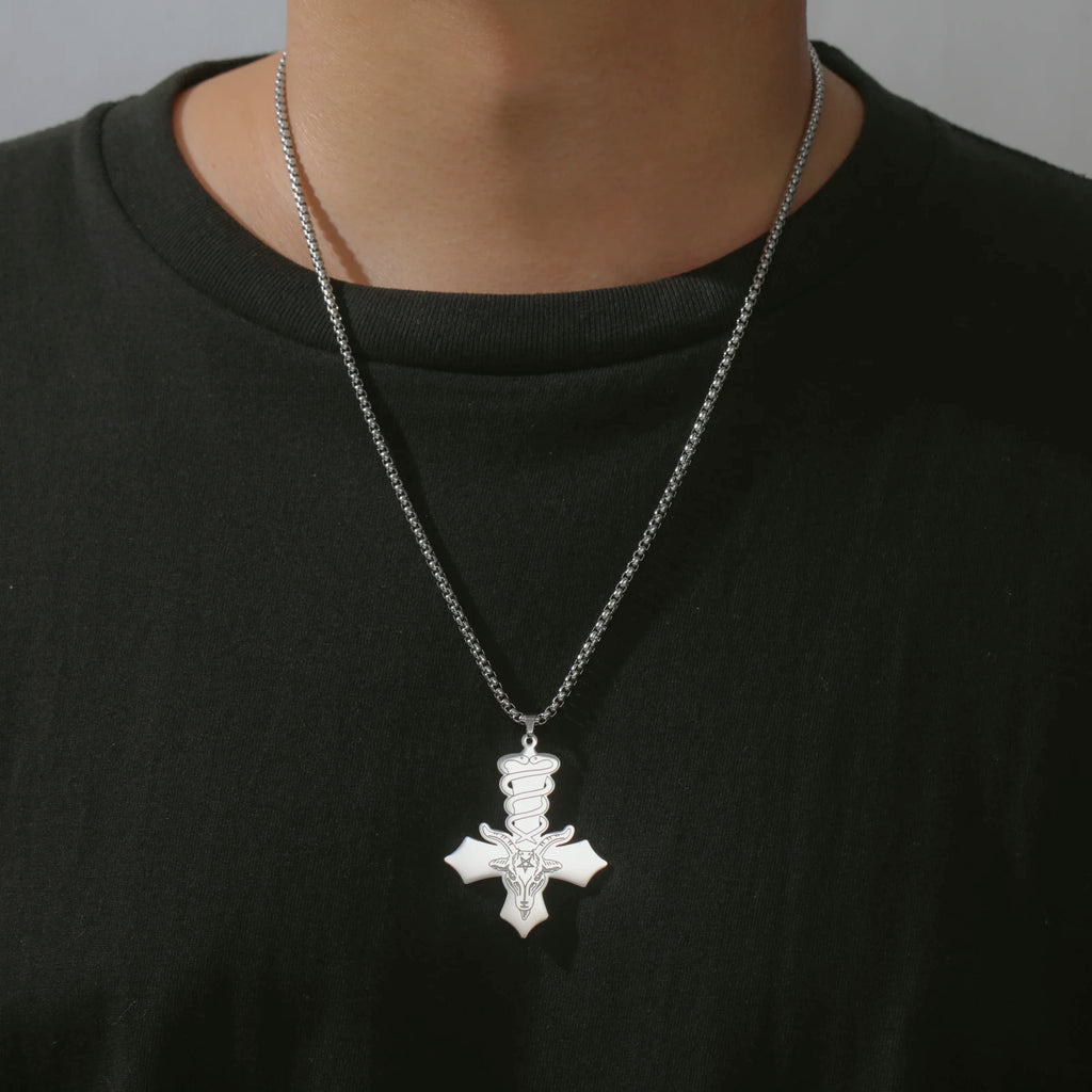 1pc Dark Occult Goat Head Pentagram Snake Baphomet Cross Necklace Mystical Symbol Pendant Jewelry