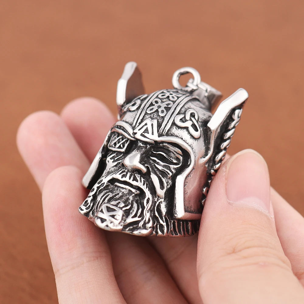 Vintage Design Viking Warrior Bell Pendant Motorcycle Wind Nordic Odin Guardian Bell Necklace Gift Jewelry Accessories