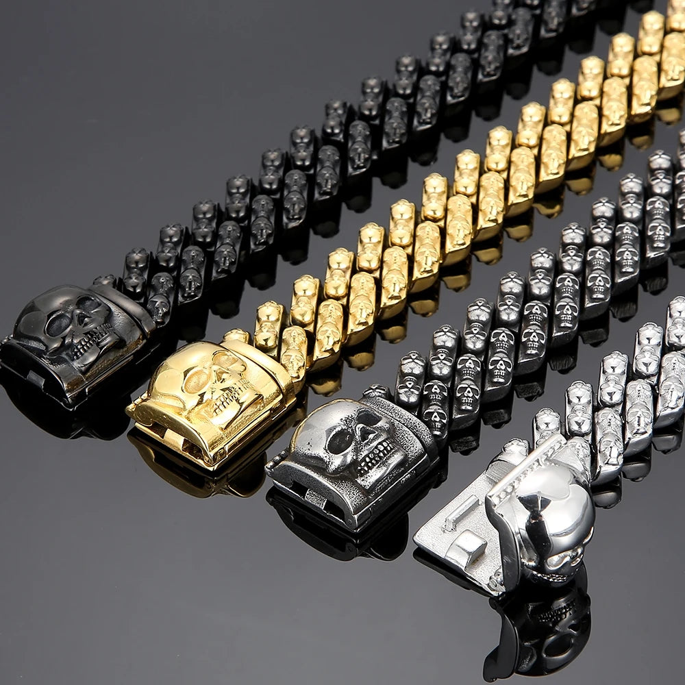 Steampunk Skeleton Man Bracelet Men's Stainless Steel Skull Head Chain Wristband Viking Charm Bangles Halloween Jewelry