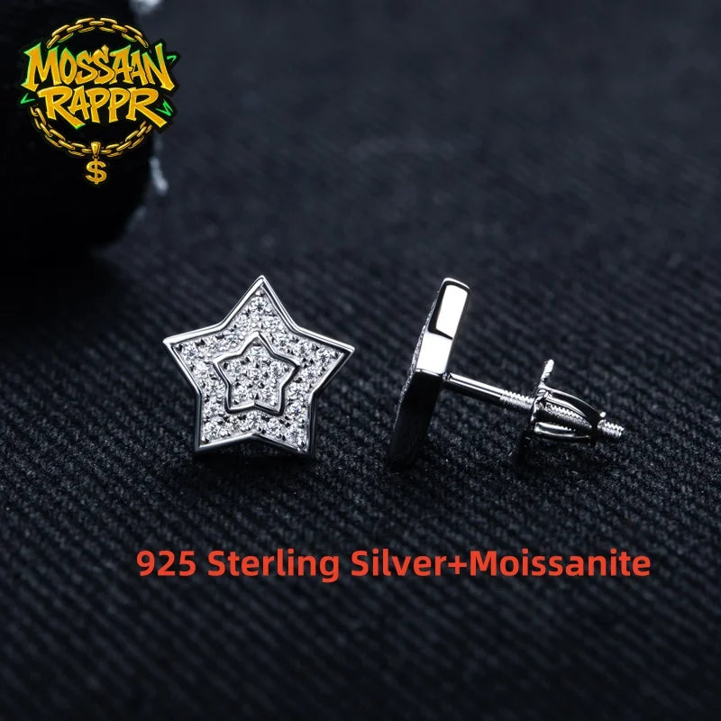 Iced Out Star Stud Earrings — 925 Silver