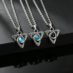 Vintage Celtic Knot Pendant Inlaid Black Opal Turquoise Necklace for Men, Retro Fashion Natural Stone Stainless Steel Jewelry