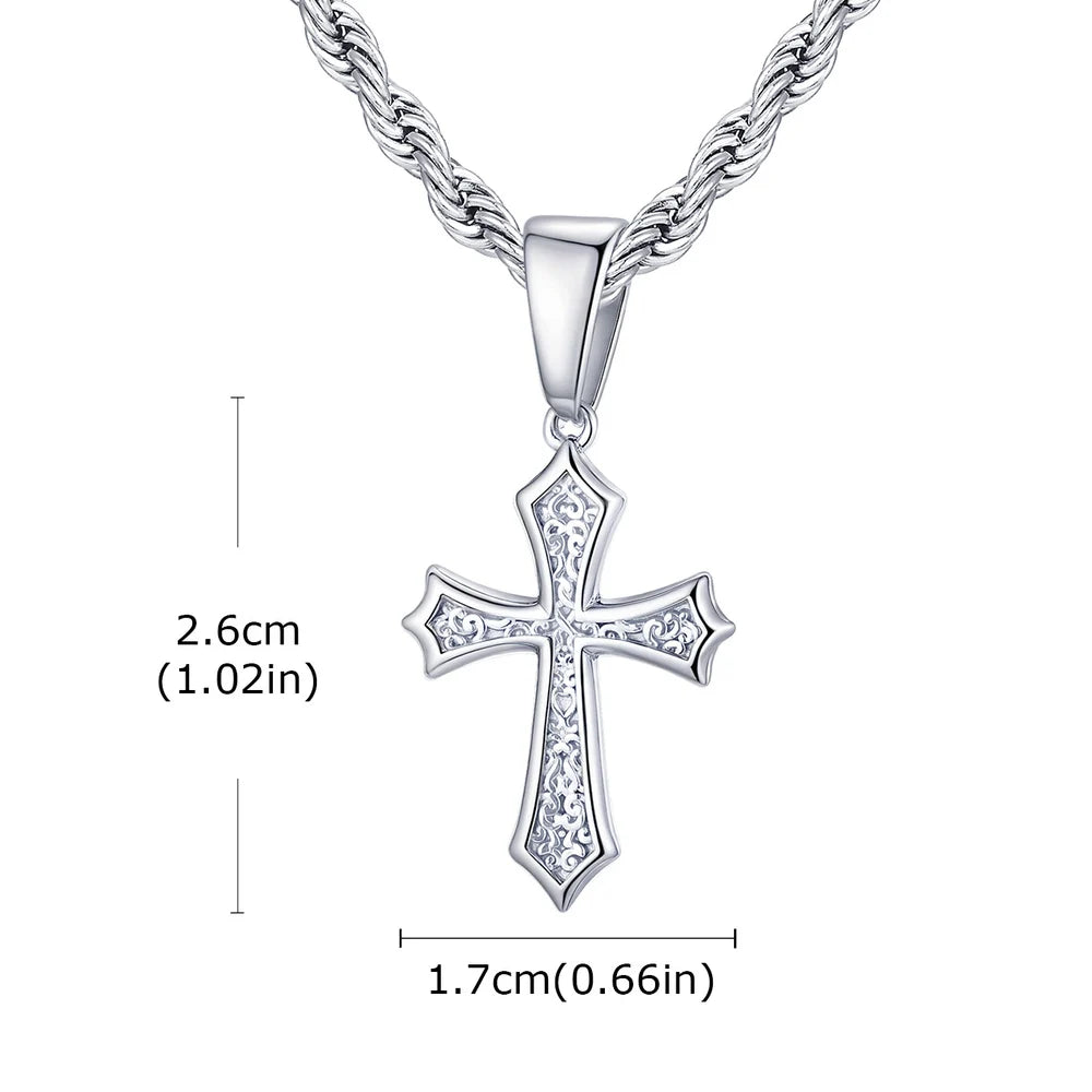Vnox Stainless Steel Cross Pendant Necklace, 17x26mm Cross Pendant with Twisted Chain Religious Faith Jewelry Gift for