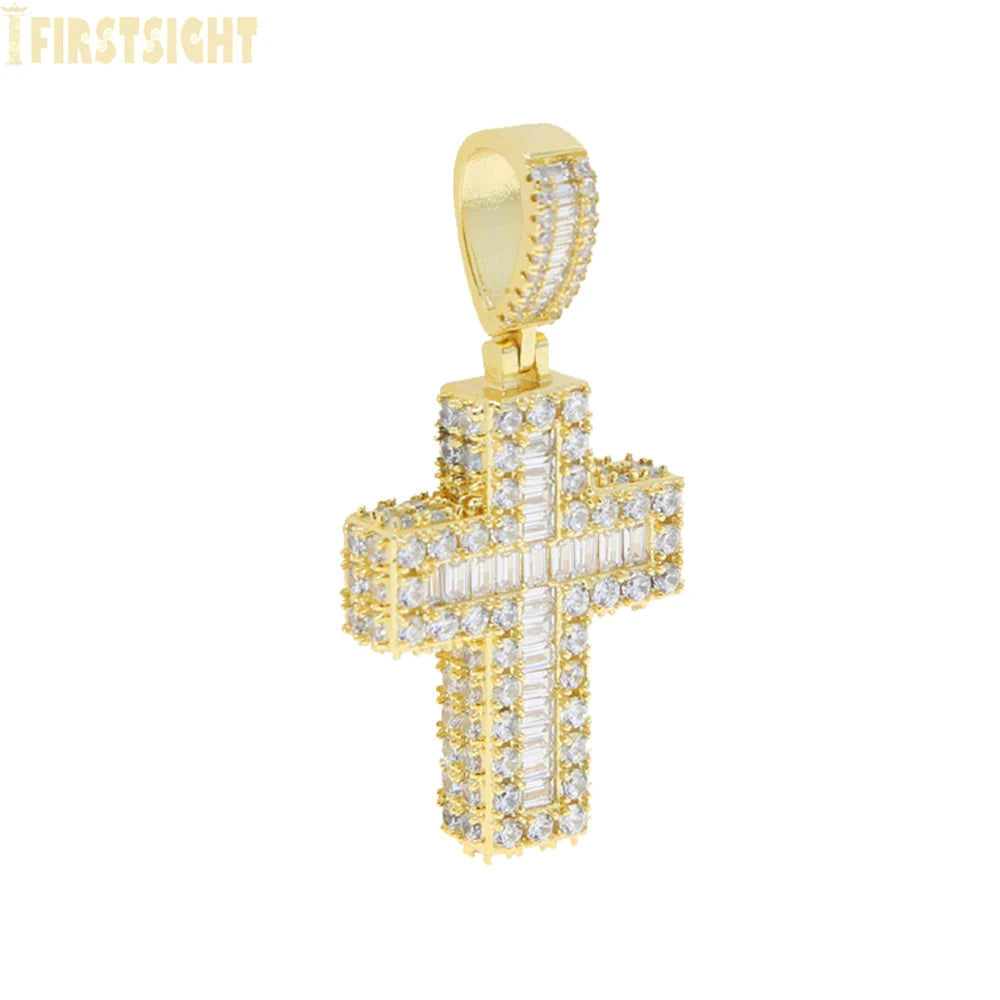 New Cross Pendant Tennis Star Link Chain Necklace for Men Women Iced Out Silver Color Cubic Zirconia Charm Hip Hop Jewelry