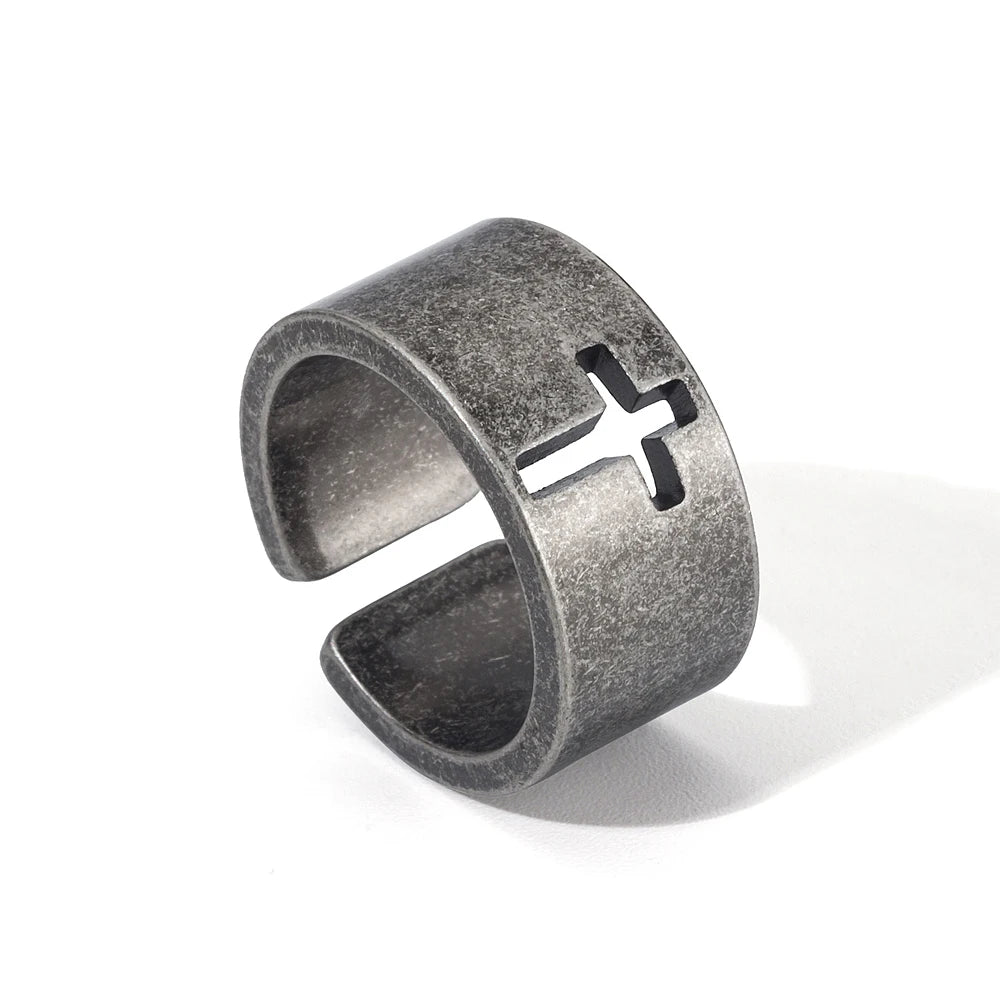 Vintage Cross Ring — Stainless Steel