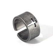 Cutout Band Vintage Cross Ring — Stainless Steel